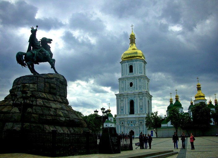 Statue of Bohdan Khmielnitsky and St. Sophia Church and monastery